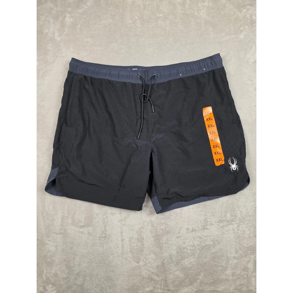 Spyder Swim Shorts Mens XXL Black Gray Lined Pockets Athletic Board Shorts